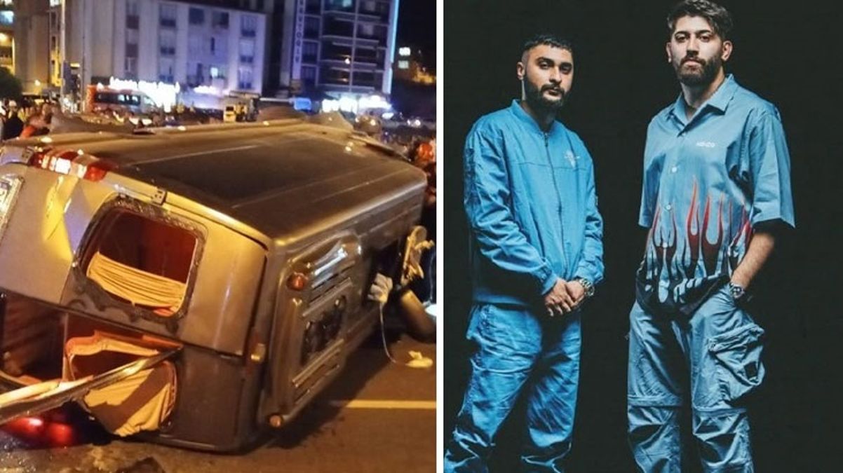 Konsere giden rap şarkıcıları Canbay ve Wolker’ı taşıyan minibüs devrildi