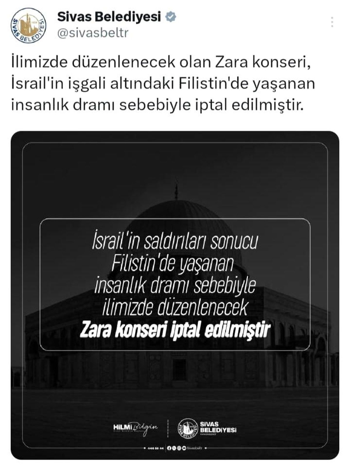 Sivas’ta düzenlenecek olan Zara konseri iptal edildi