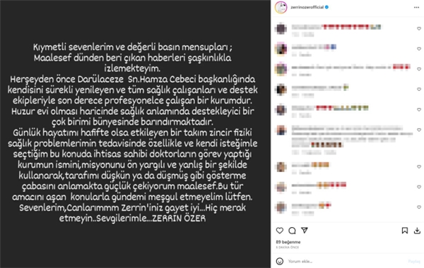 Zerrin Özer, sağlık sorunları nedeniyle Darülaceze'de tedavi görmeye başladı