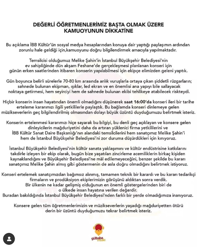 Seyircileri 3 saat bekletip konsere çıkmayan Melike Şahin, İBB'ye ateş püskürdü