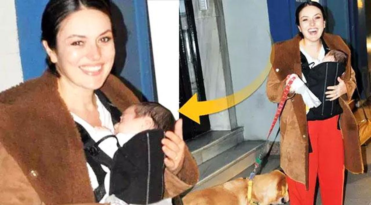 Ezgi Mola, minik bebeği ve köpeğiyle yürüyüşe çıktı