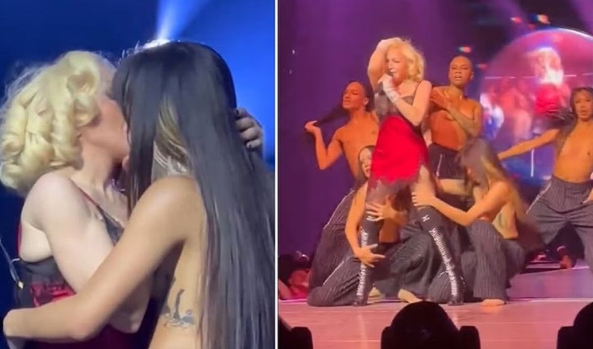 Madonna Brooklyn’de verdiğ konser sırasında üstsüz dansçıyı dudağından öptü