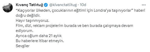 Kıvanç Tatlıtuğ, Londra'ya taşınacağı söylentisini yalanladı