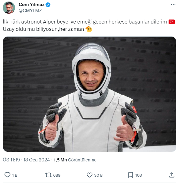 Türkiye'nin ilk astronotu Alper Gezeravcı'ya kayıtsız kalmadılar! Cem Yılmaz'dan G.O.R.A göndermesi