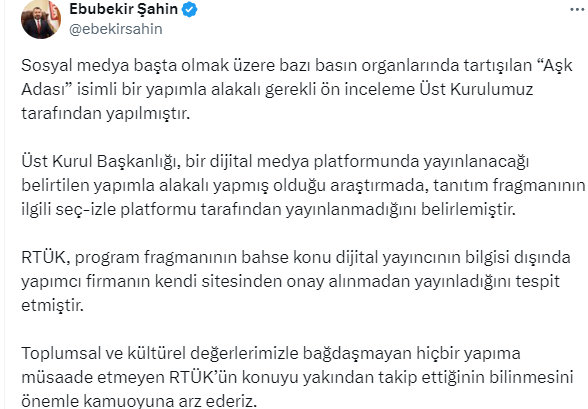 RTÜK'ten Aşk Adası yarışmasına inceleme