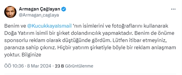 Avukat ve YouTuber Armağan Çağlayan, adının dolandırıcılık için kullanıldığını açıkladı